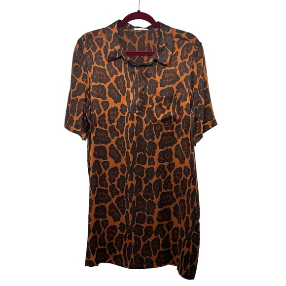 Equipment Femme Silk Animal Print Short Sleeve Shirt Dress Women’s Large - Picture 8 of 13